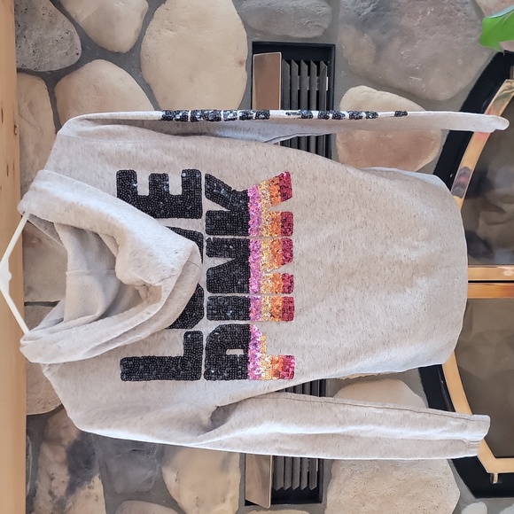 Victoria's Secret Pink zip up hoodie.  Love pink sparkly sequins Back and sleeve - Picture 6 of 6